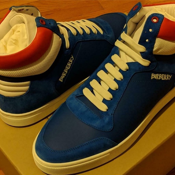 Burberry "Reeth" Leather/Suede High-Top Sneakers - Picture 1 of 7